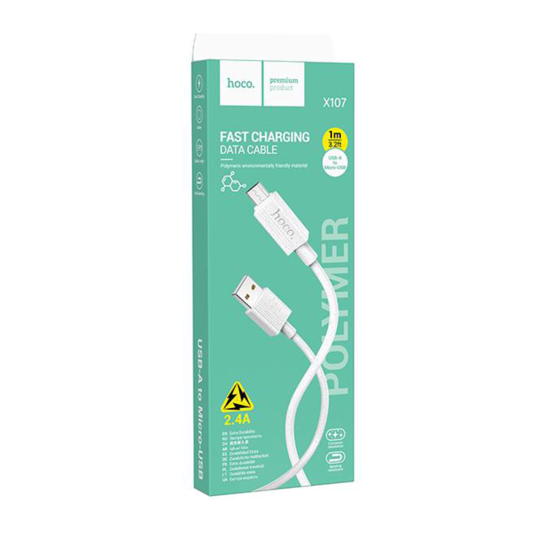 Кабель Usb to Micro HOCO X107 Favor, 1.0м, 2.4А, цвет: белый (1/31/310)