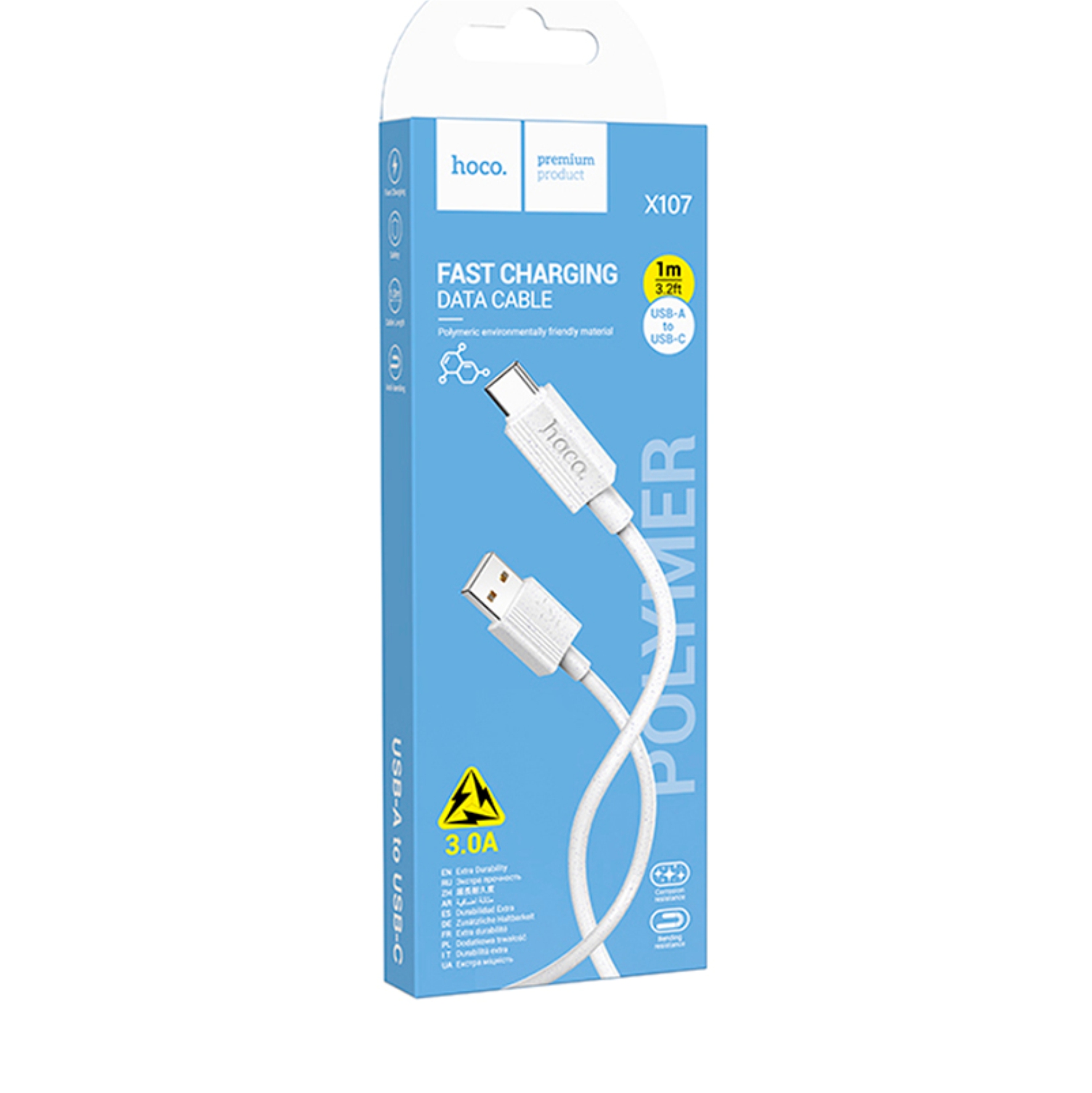 Кабель Usb to Type-c HOCO X107 Favor, 1.0м, 3.0А, цвет: белый (1/31/310)