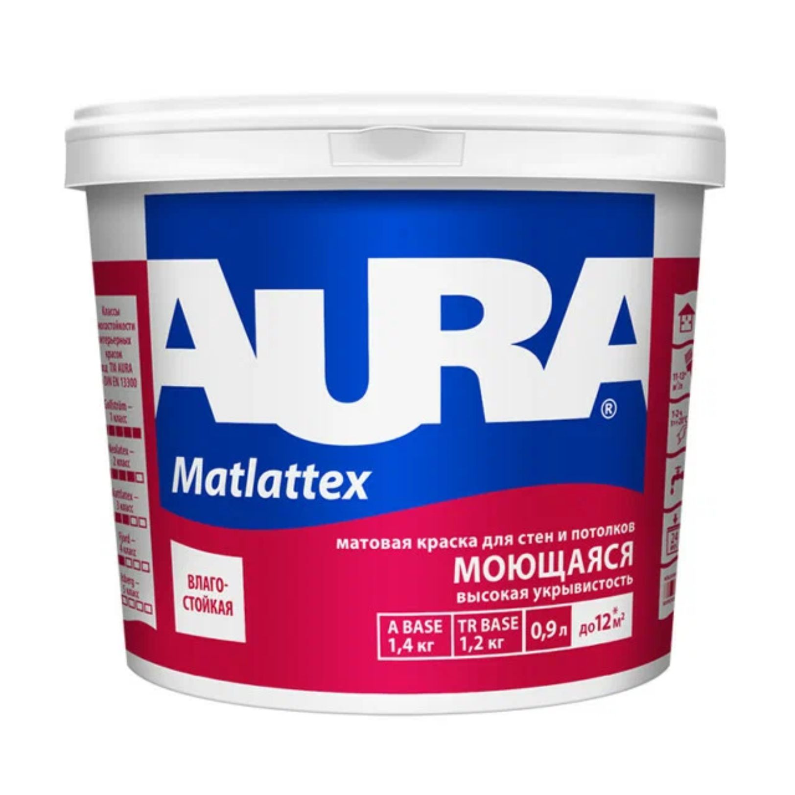 Краска моющаяся для стен и потолков Aura Mattlatex база TR 0,9л.