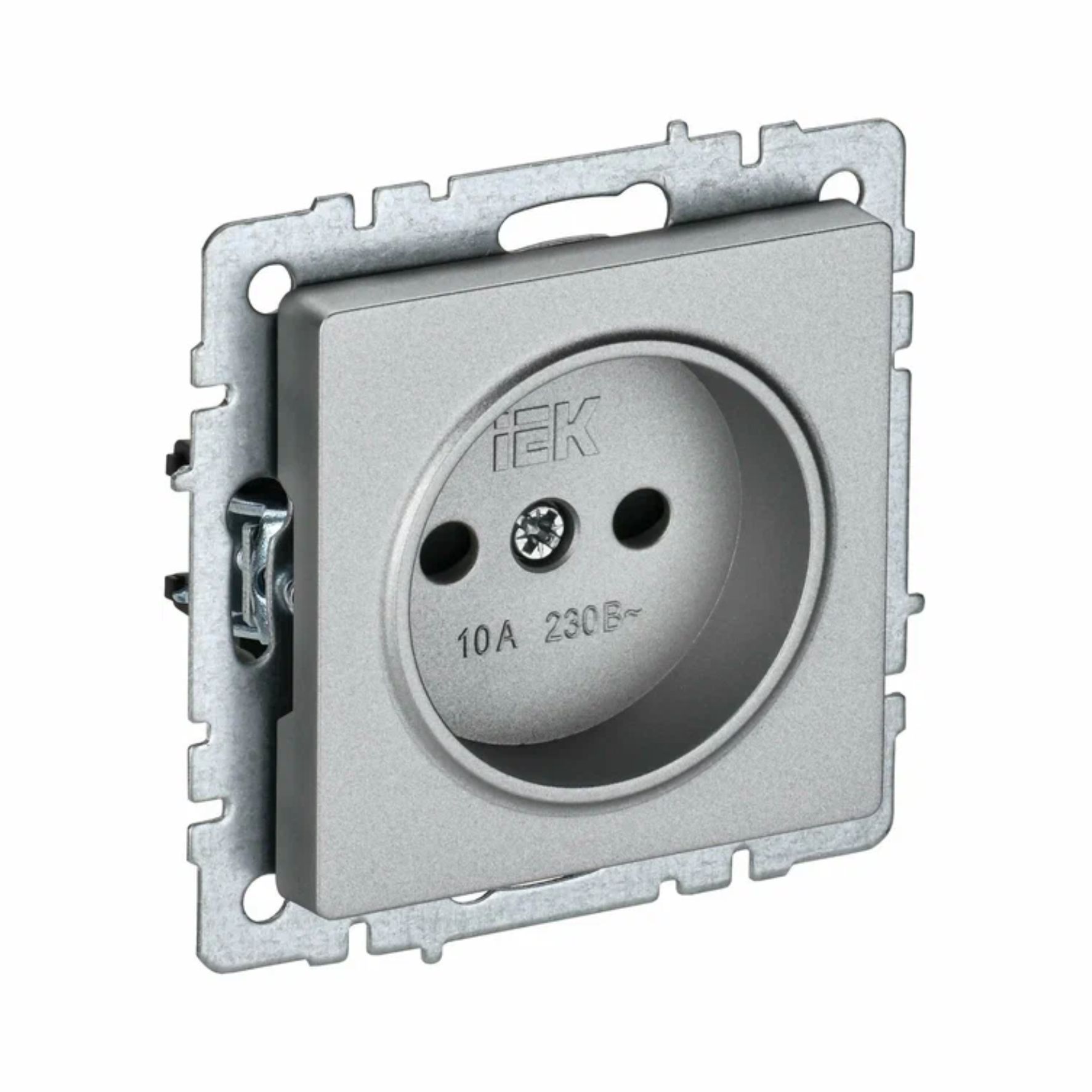 Розетка BRITE 1-местная без заземления с защитными шторками 10А РСш10-2-БрА алюминий IEK BR-R13-10-K