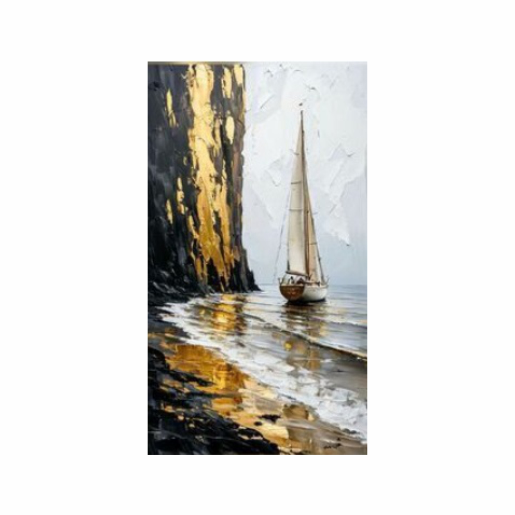 Картина Скала. Парусник 50*70 см с дорисовкой и поталью