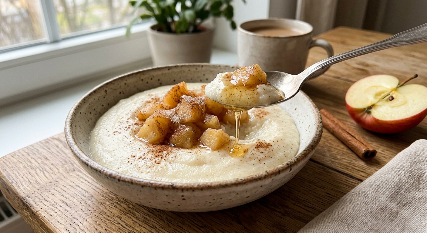 Манная каша на пару с яблоком и корицей