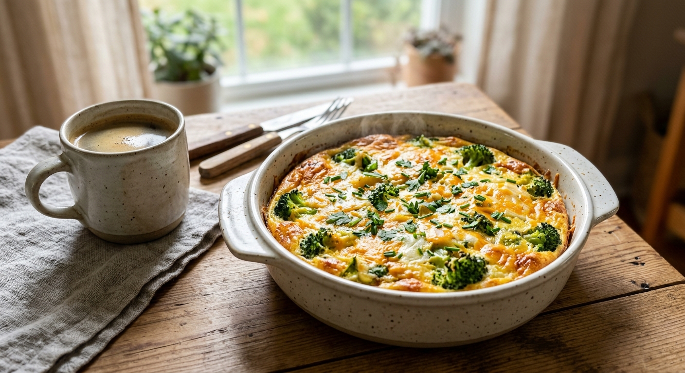 Запечённый омлет с брокколи и сыром чеддер