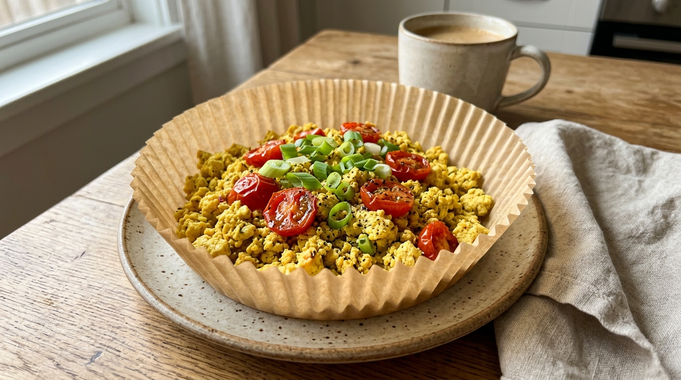 Тофу-скрэмбл с куркумой и помидорами черри