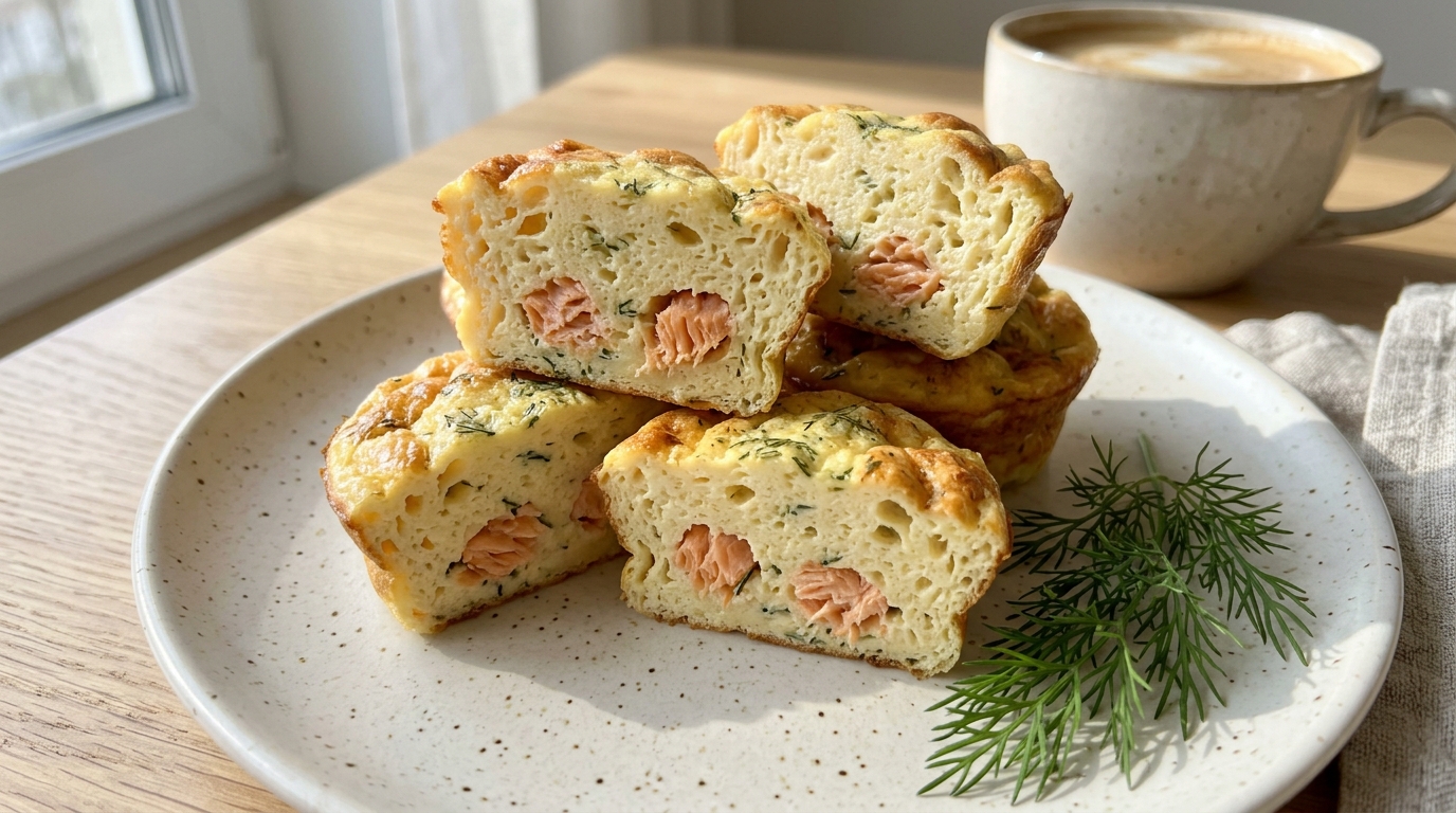 Паровые яичные маффины с лососем и укропом
