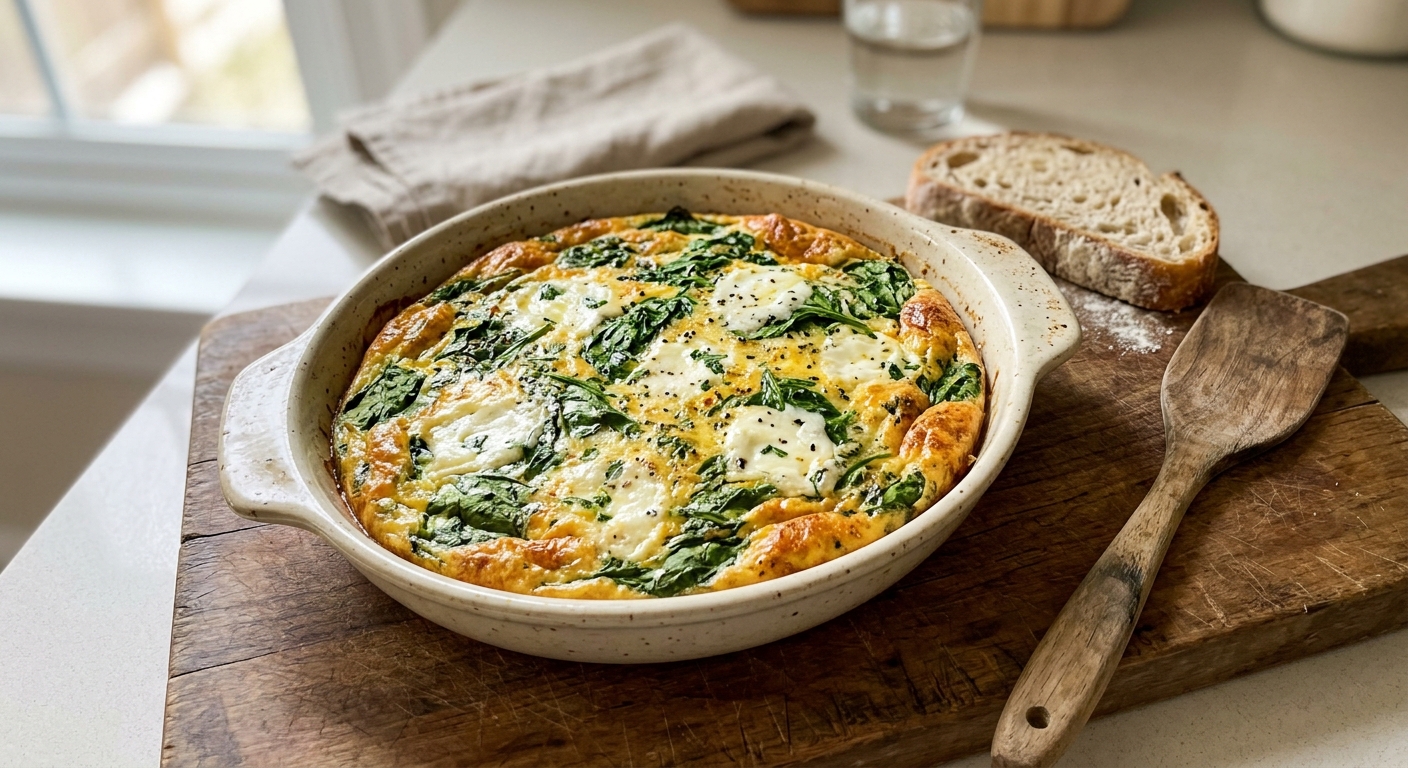 Французский омлет с козьим сыром и шпинатом