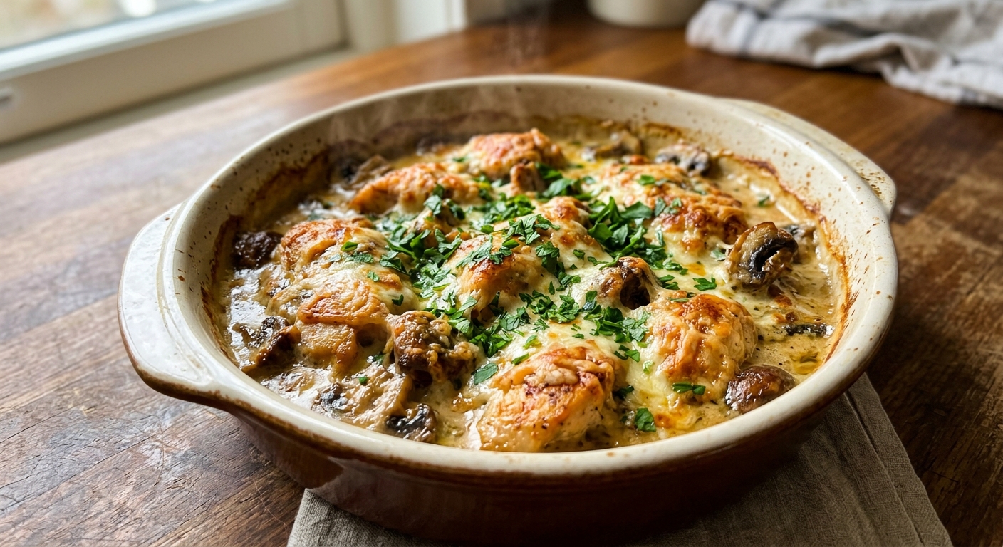 Куриное филе с шампиньонами в сливочно-чесночном соусе