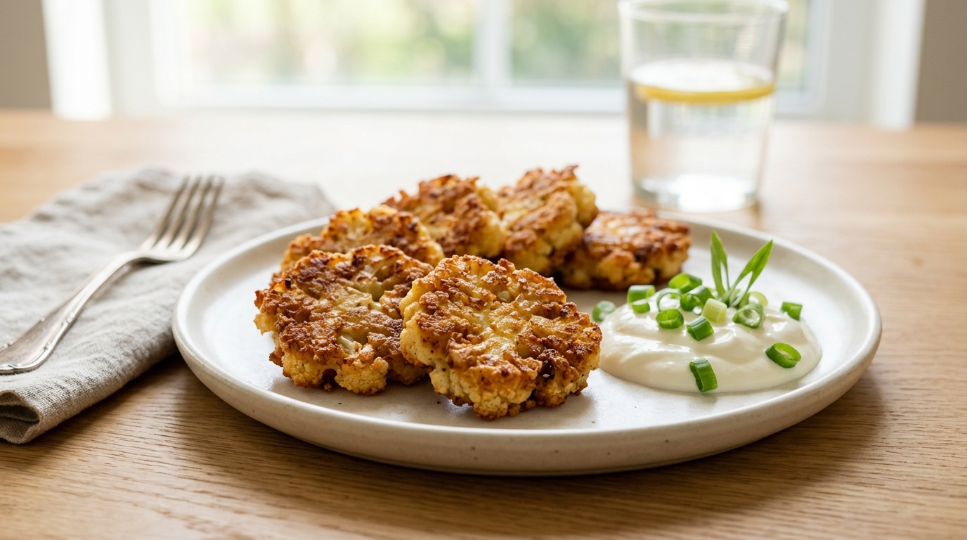 Оладьи из цветной капусты с сыром и зелёным луком