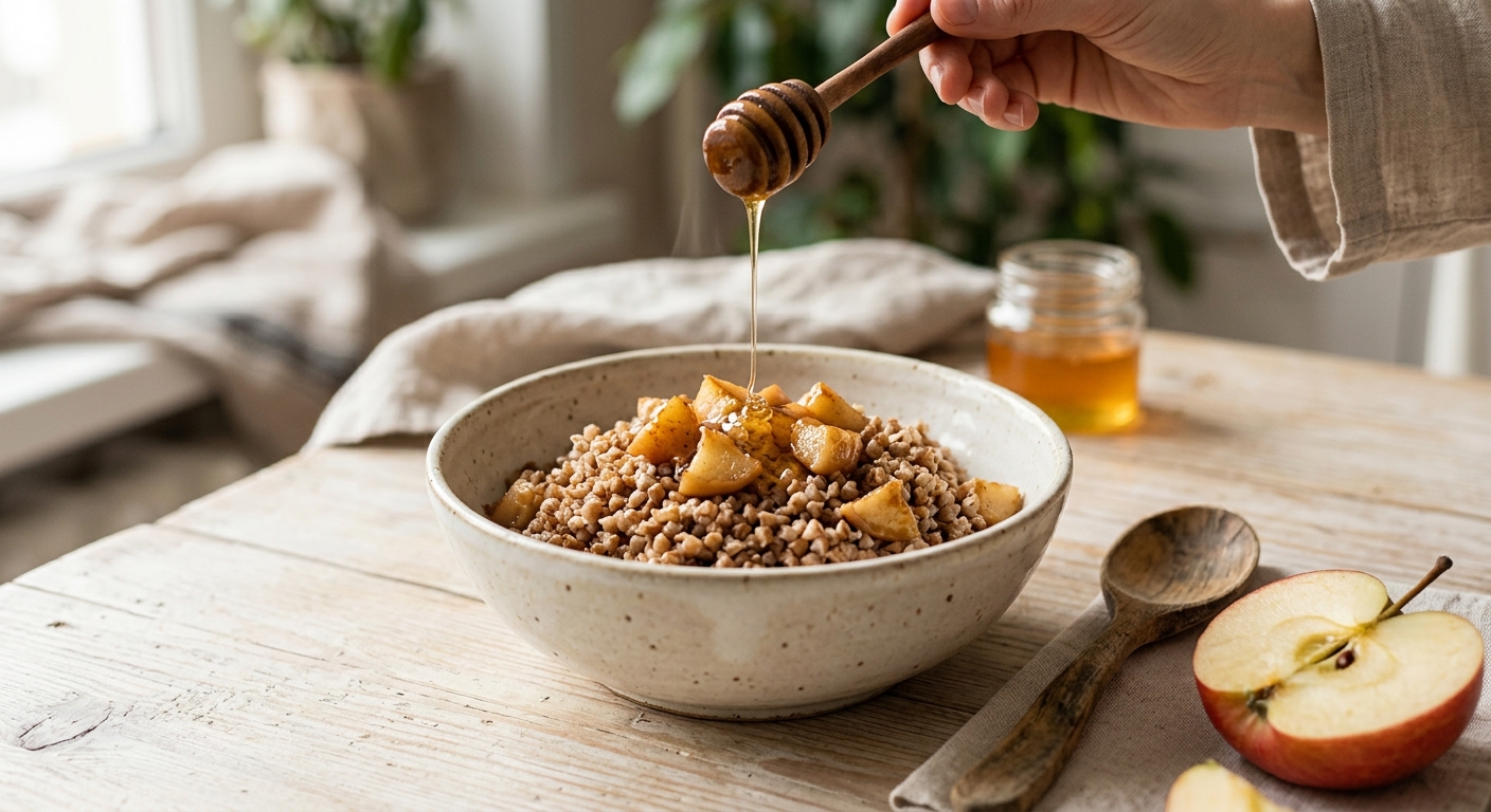 Паровая гречневая каша с яблоком и корицей