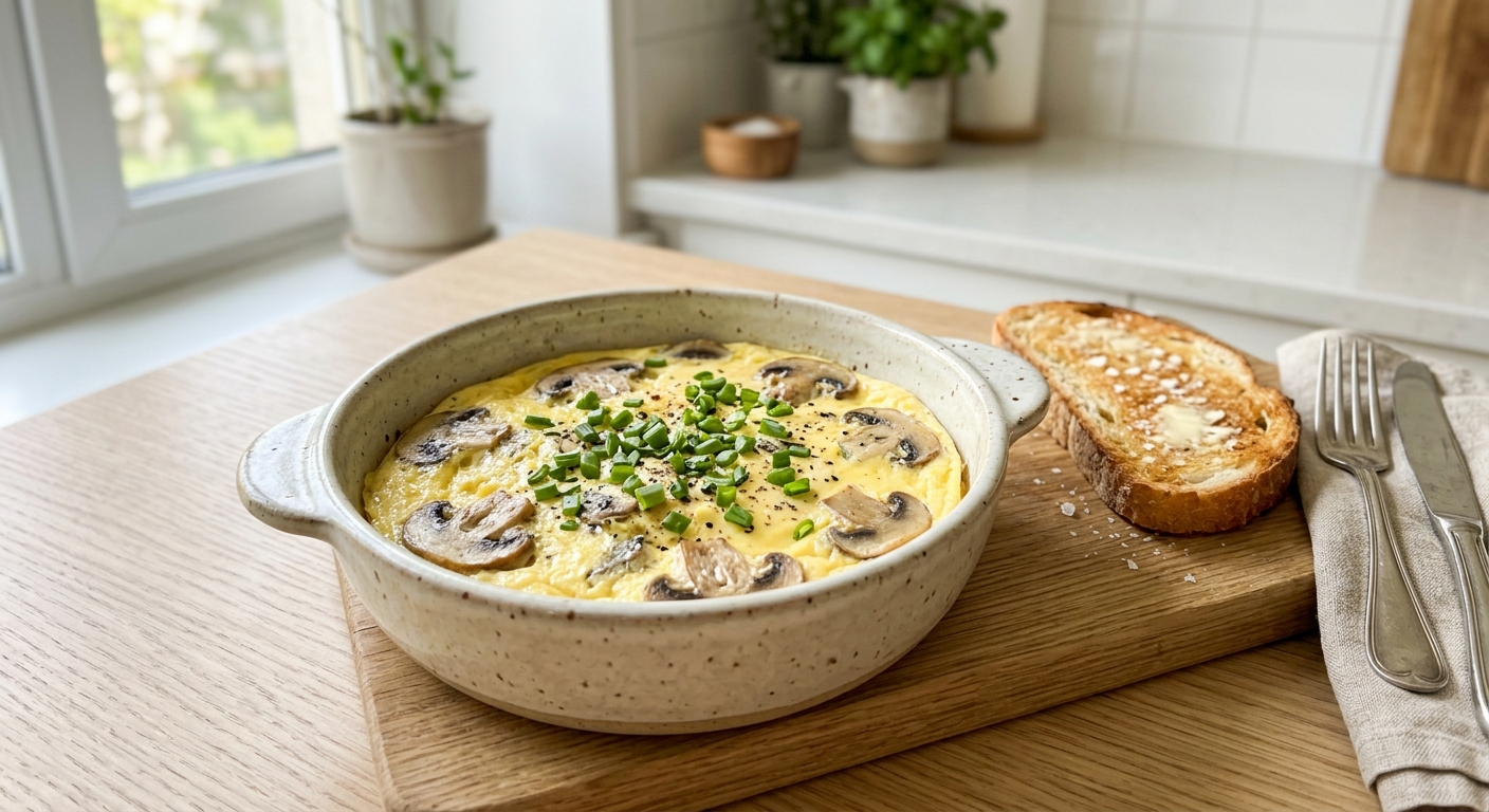 Паровой омлет с шампиньонами и зелёным луком