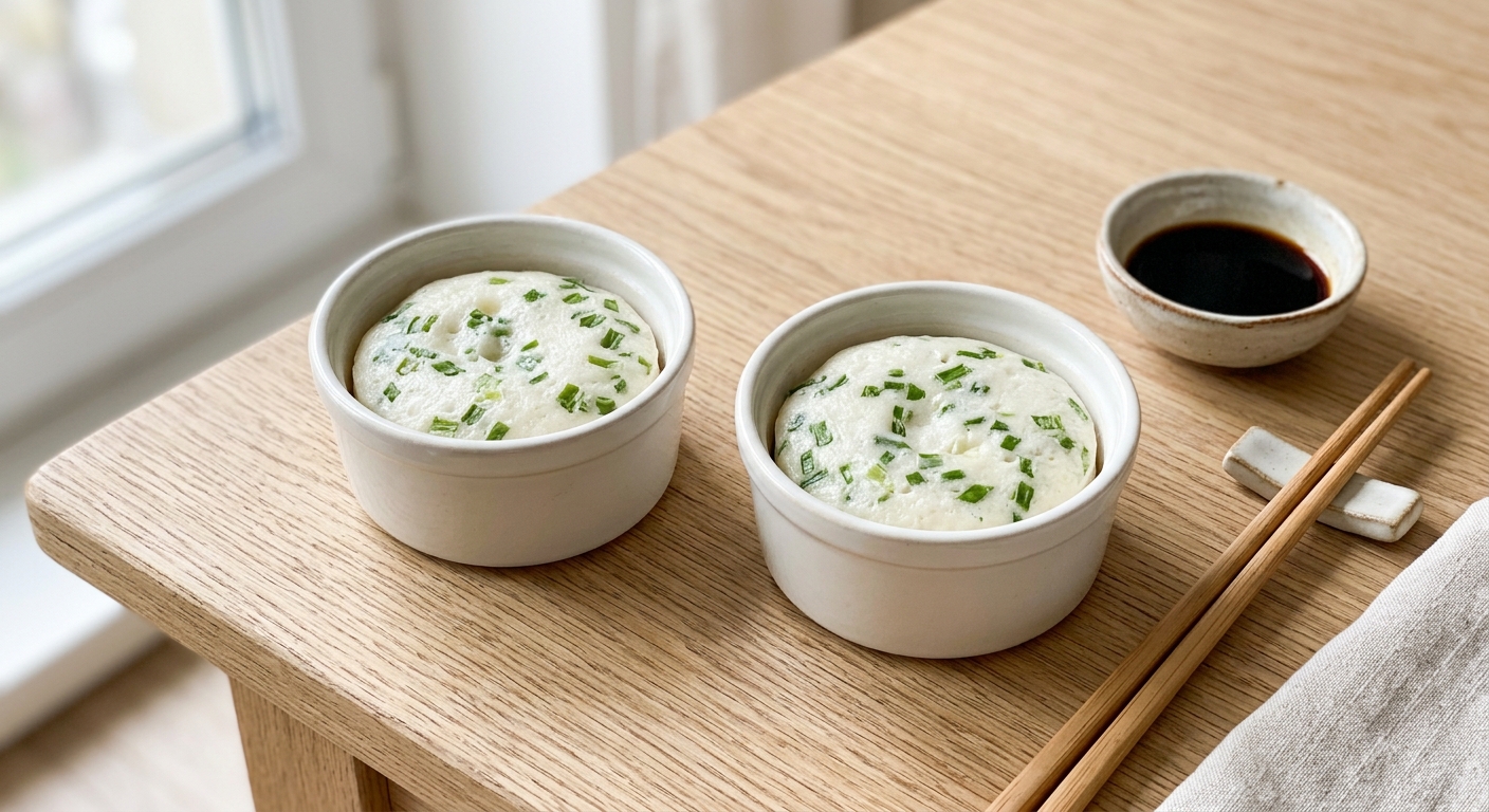 Паровые рисовые блинчики с яйцом и зелёным луком