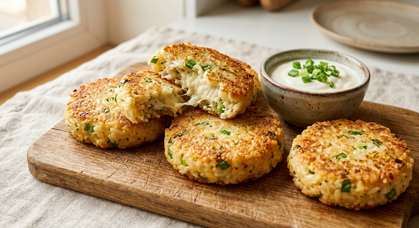 Рисовые лепёшки с яйцом и зелёным луком