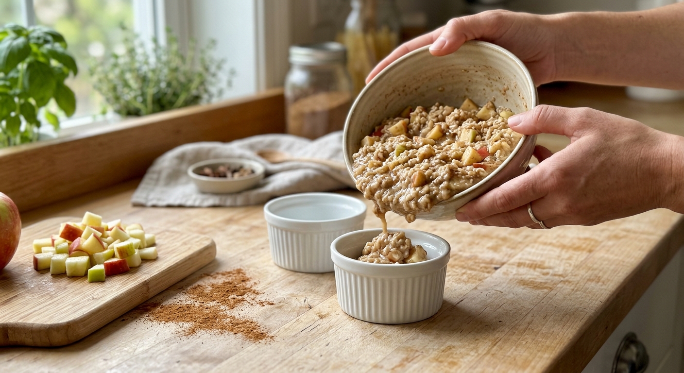 Запечённая овсянка с яблоком и корицей в режиме Bake — процесс готовки в аэрогриле