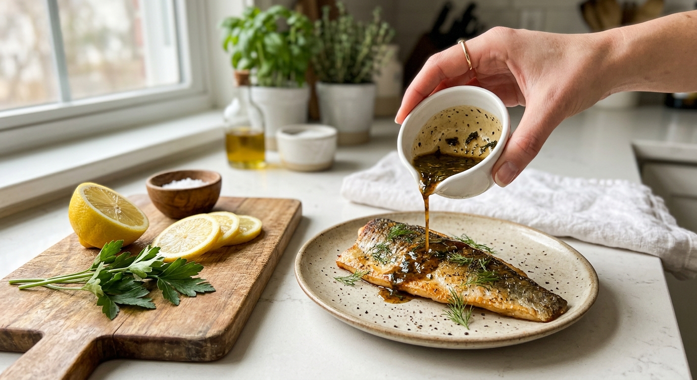 Запечённая треска с лимоном и каперсами — процесс готовки в аэрогриле