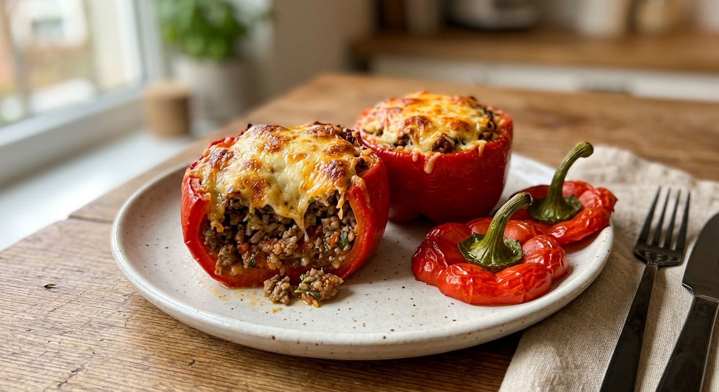 Запечённые фаршированные перцы с рисом и овощами