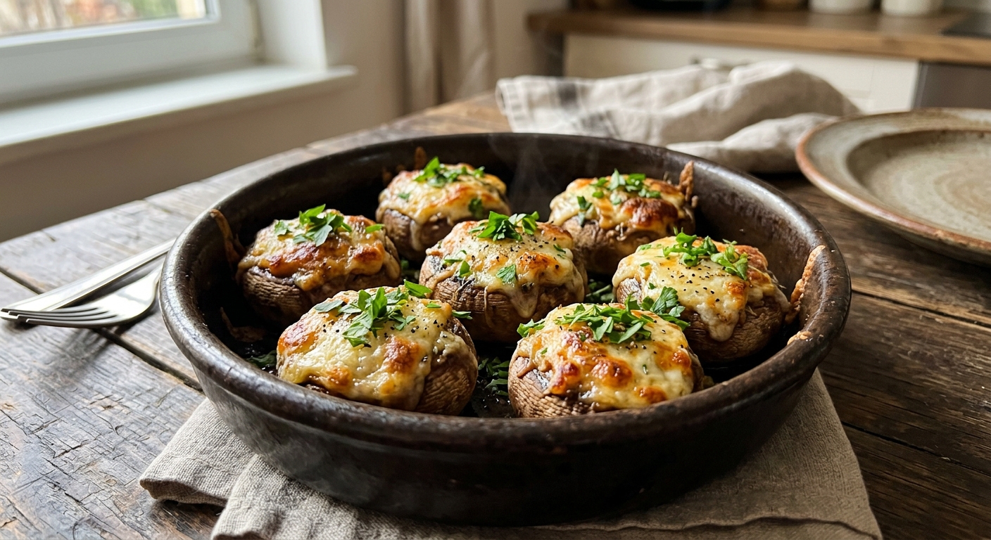 Запечённые грибы с сыром и чесночным маслом