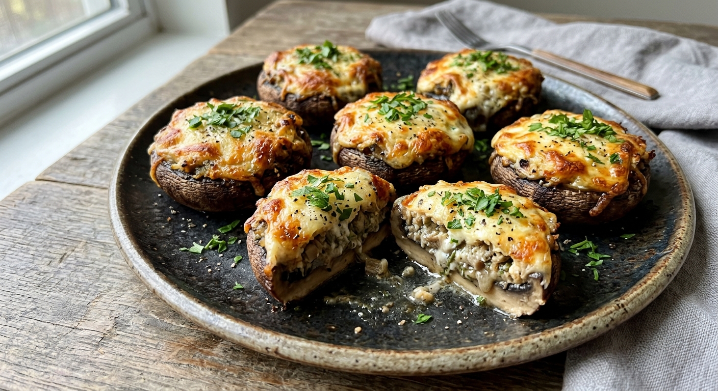Запечённые грибы с сыром и чесноком