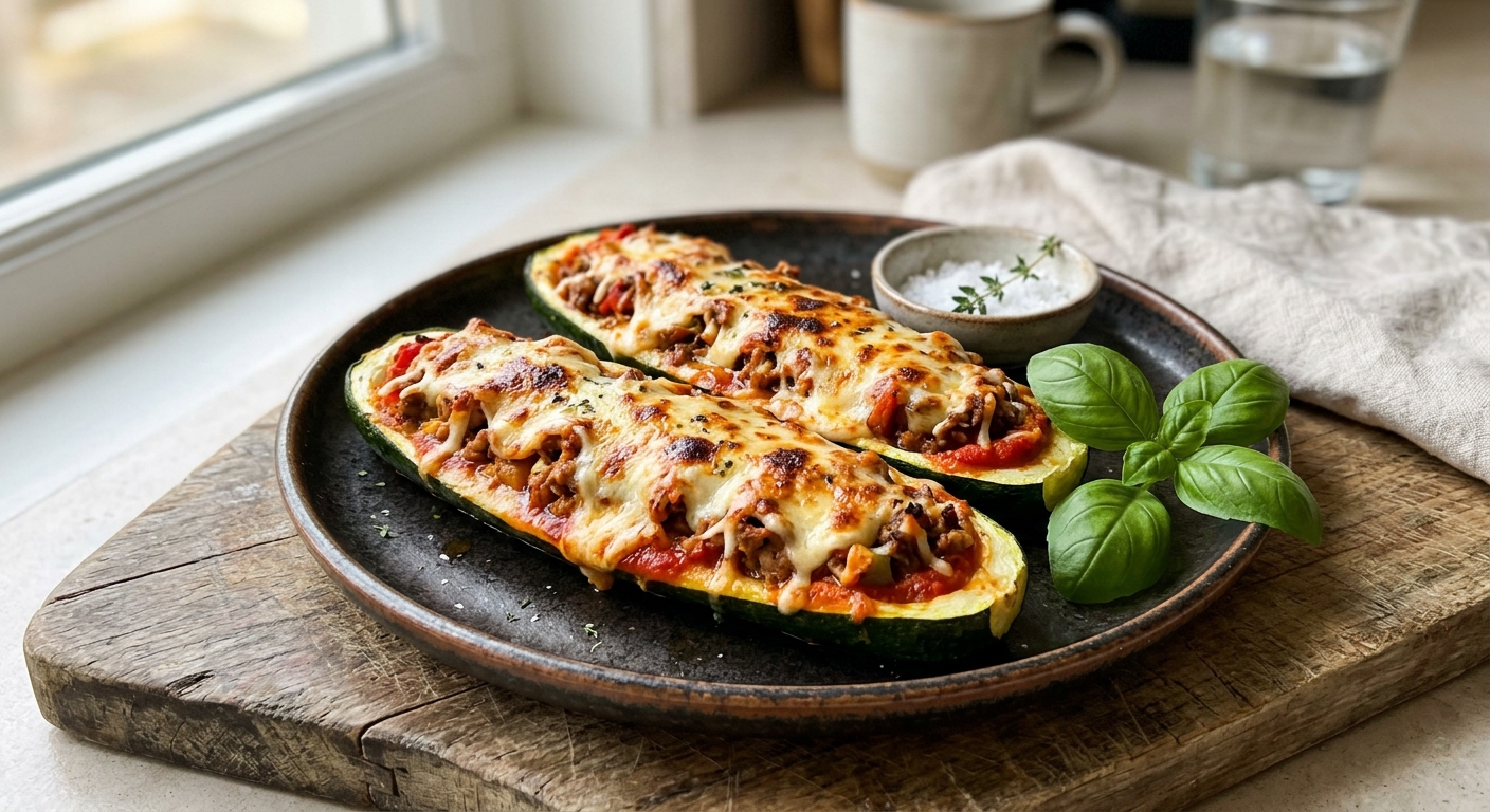 Запечённые кабачки с томатным соусом и сыром
