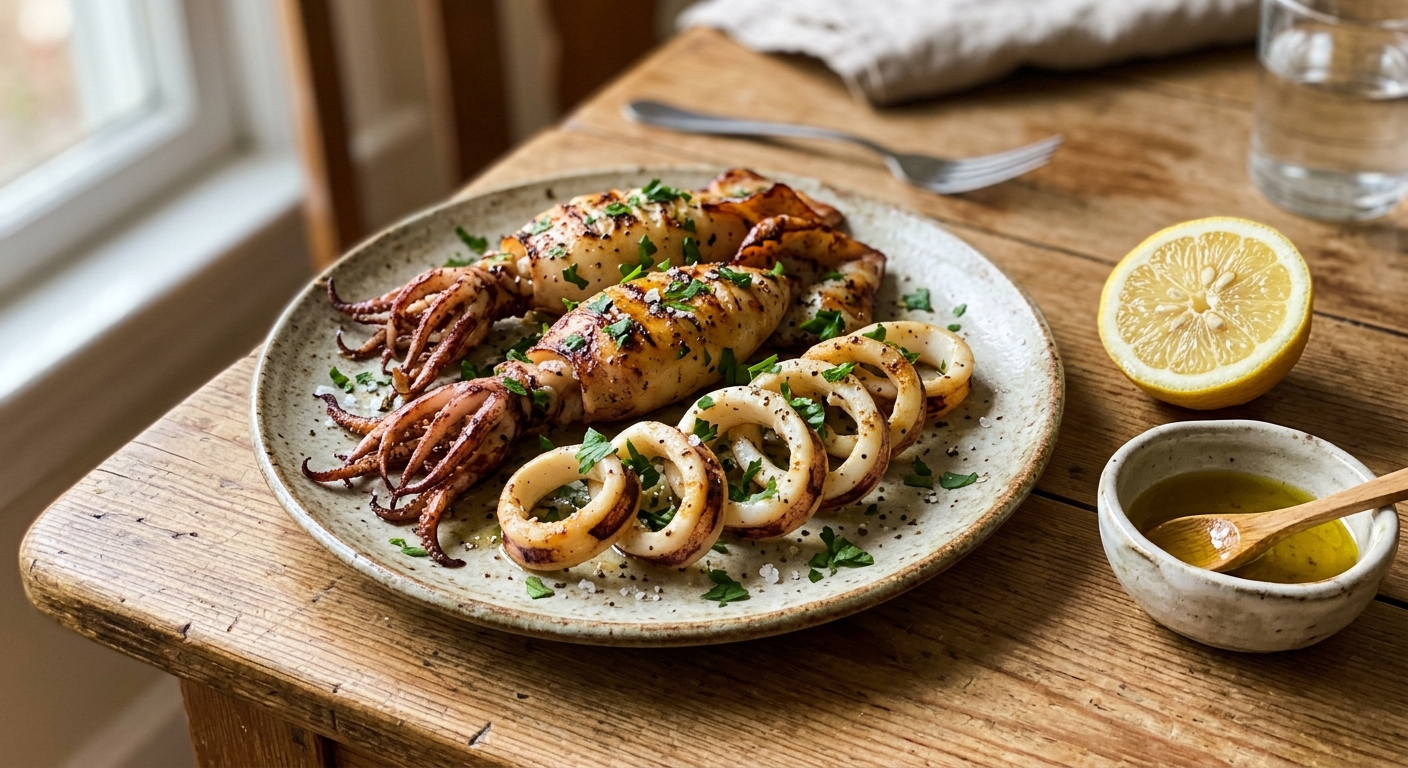 Запечённые кальмары с чесноком и петрушкой