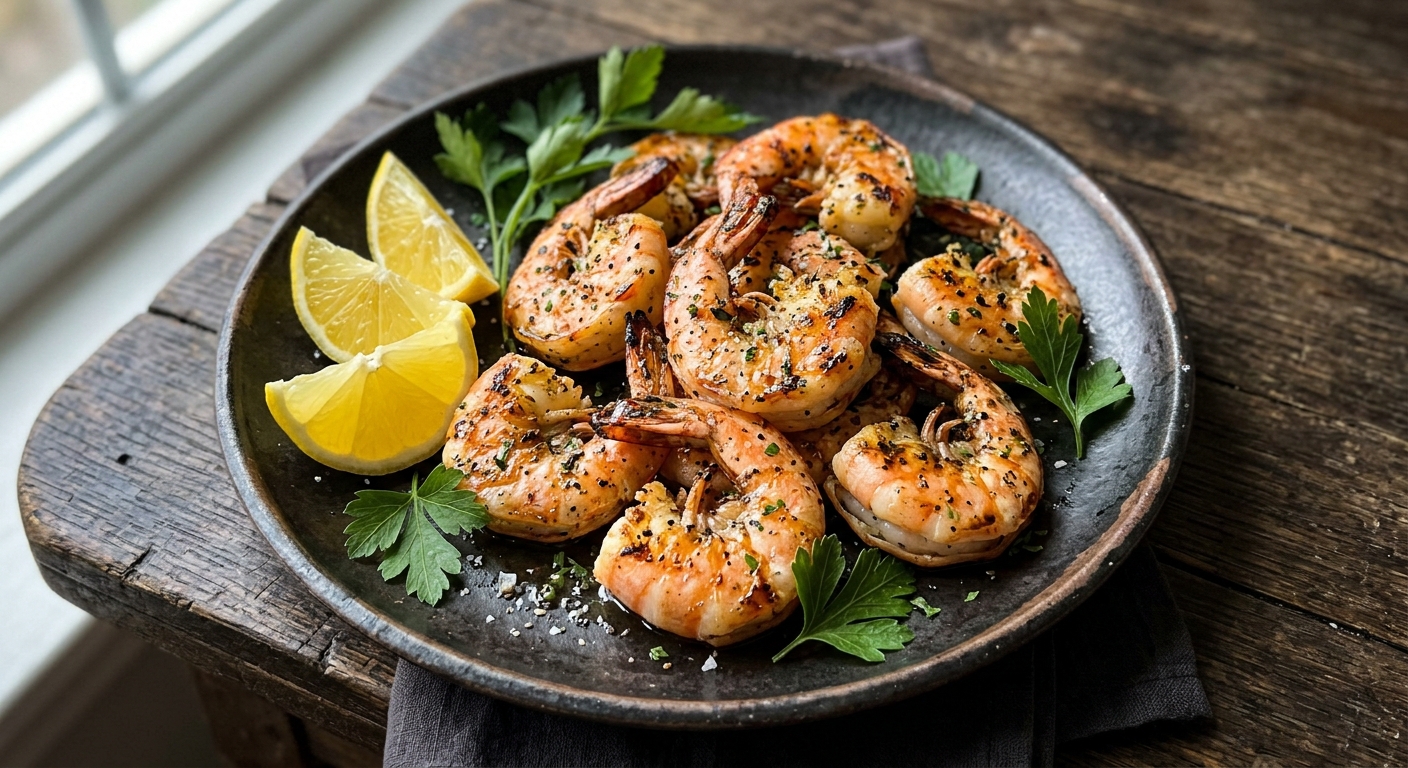 Запечённые креветки с чесноком и лимоном