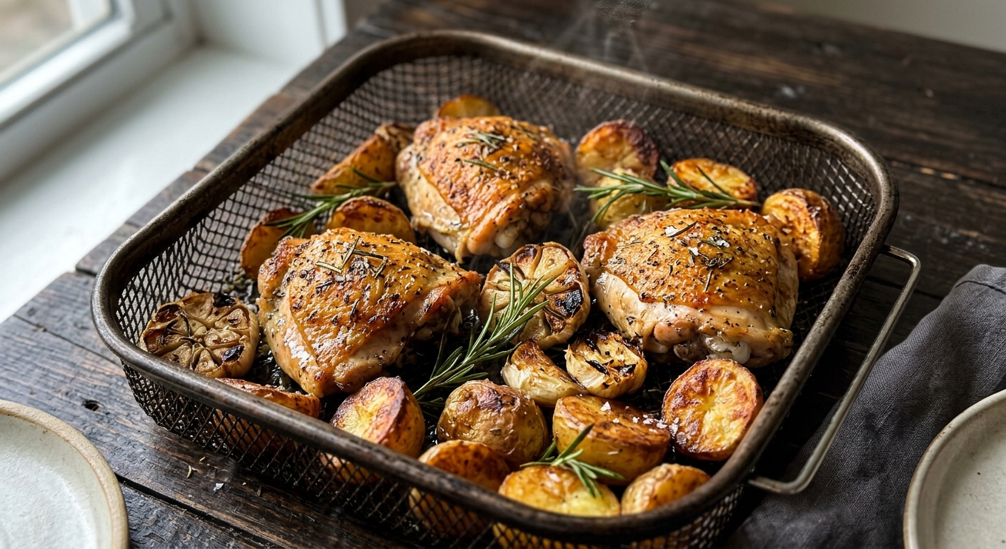 Запечённые куриные бёдра с картофелем и розмарином