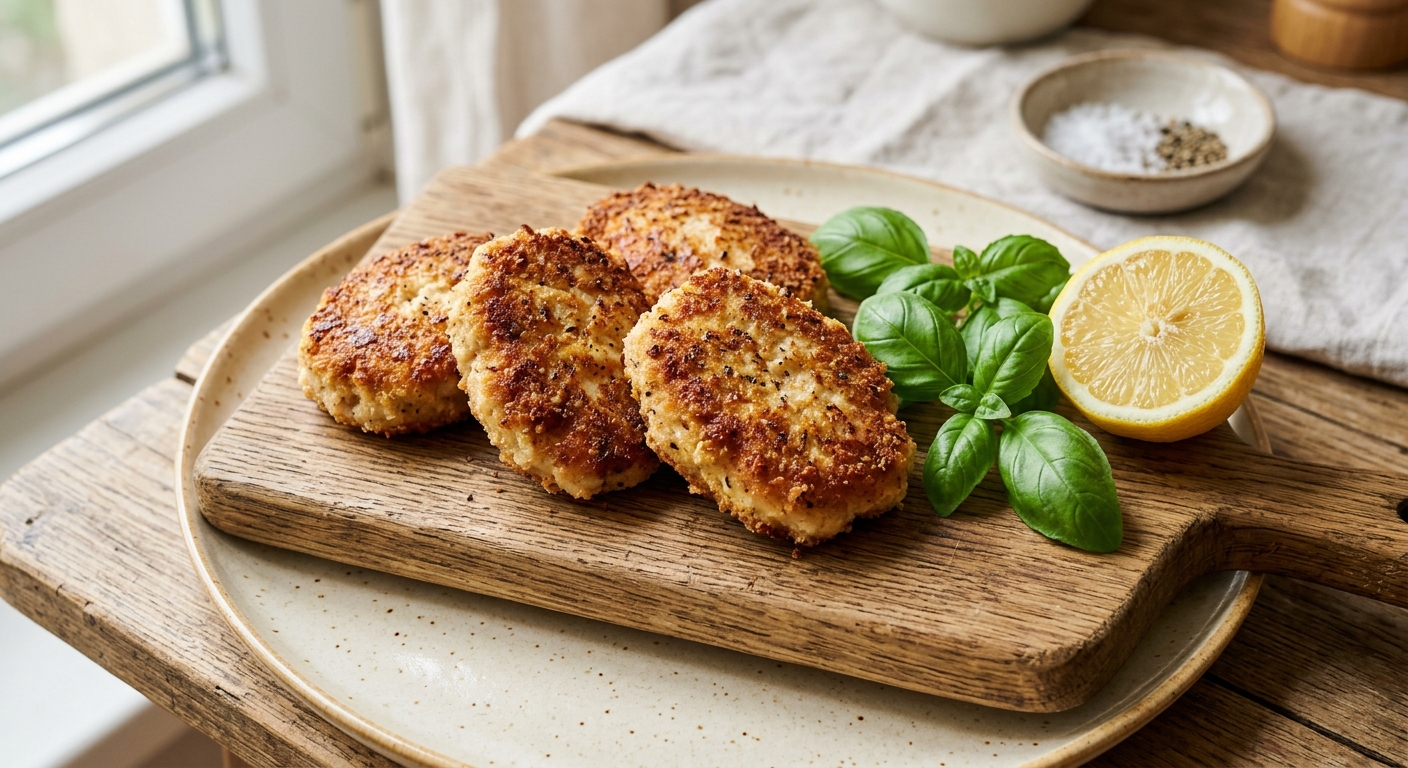 Запечённые куриные котлеты с пармезаном и базиликом