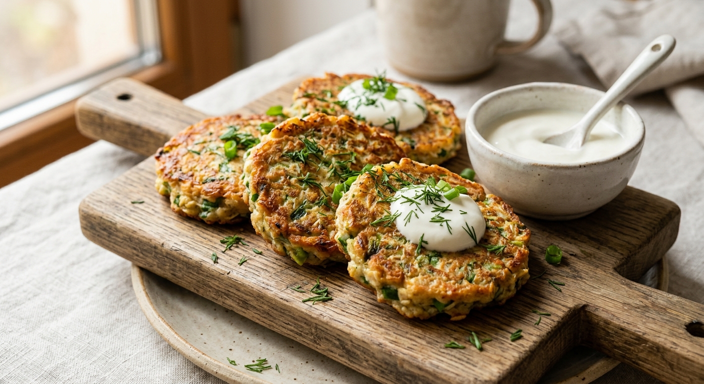 Запечённые овсяные лепёшки с творогом и зеленью