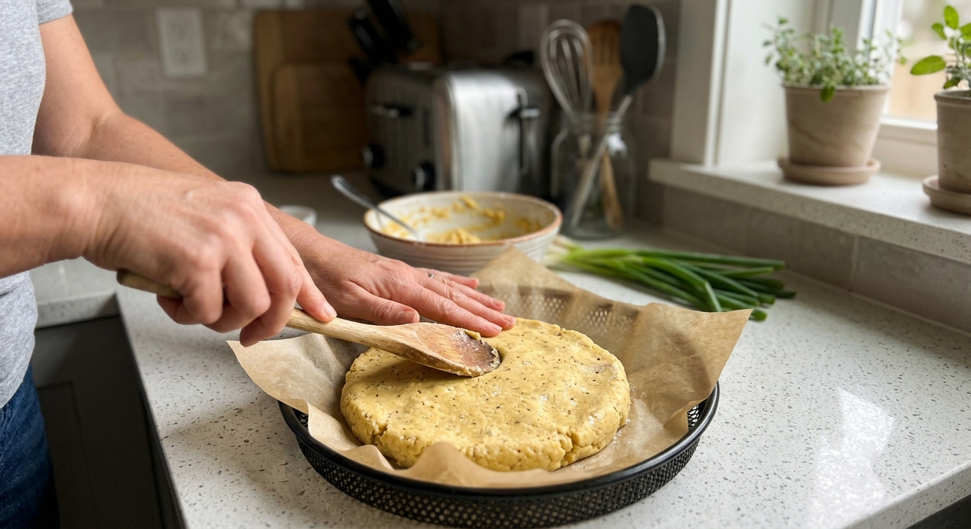 Запечённые овсяные лепёшки с яйцом и зелёным луком — процесс готовки в аэрогриле