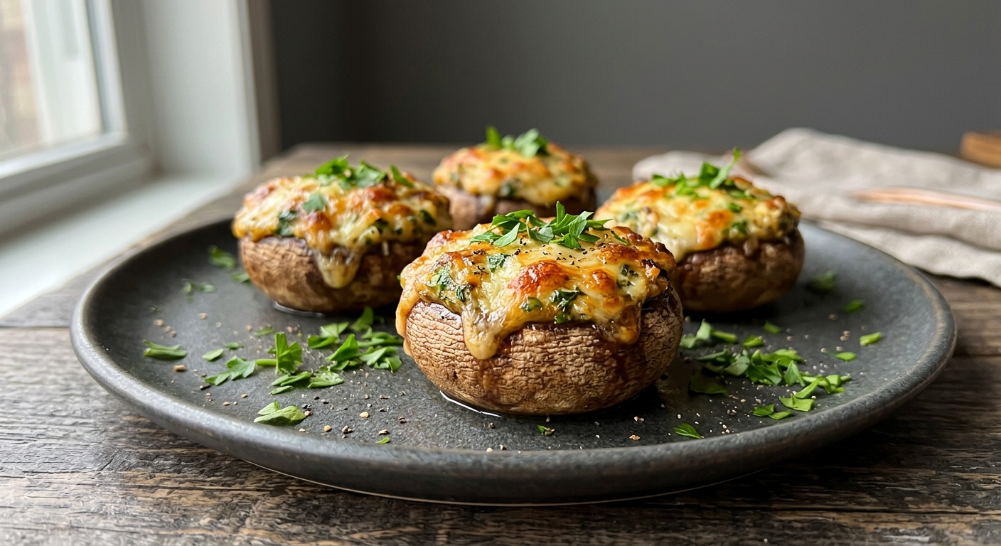 Запечённые шампиньоны с чесноком и сливочным сыром