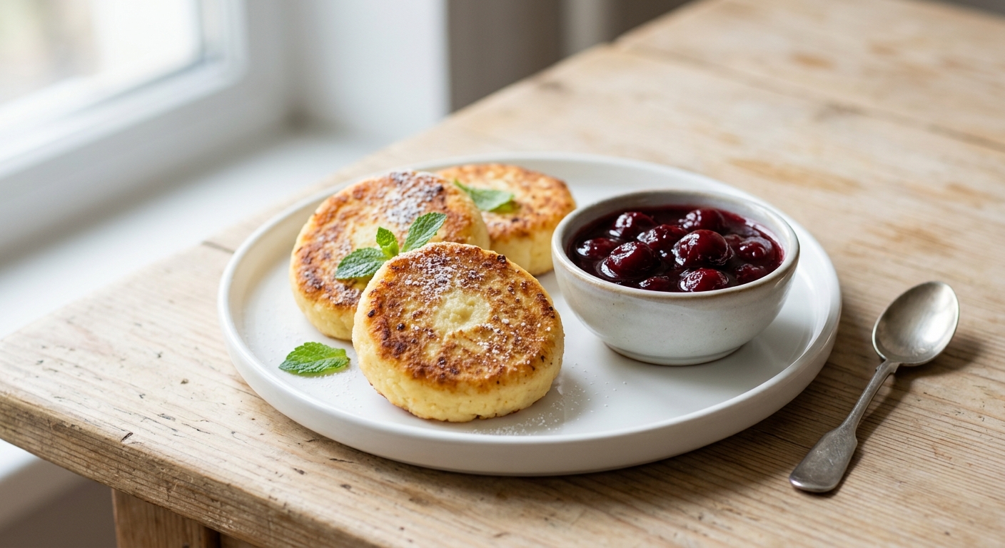 Запечённые сырники с вишнёвым джемом