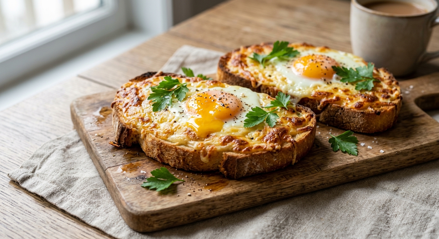Запечённые тосты с яйцом и сыром в режиме Air Fry