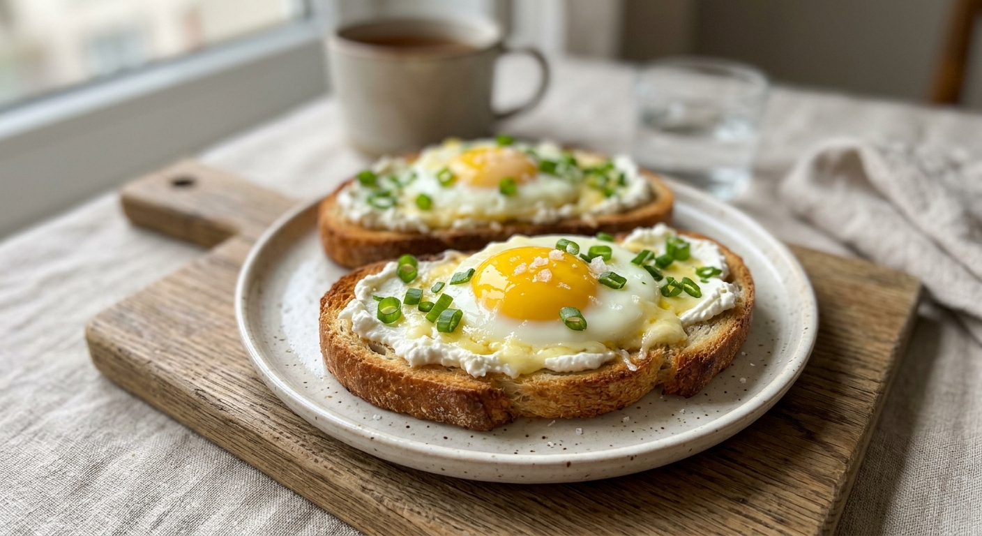 Запечённые тосты с яйцом и творожным сыром