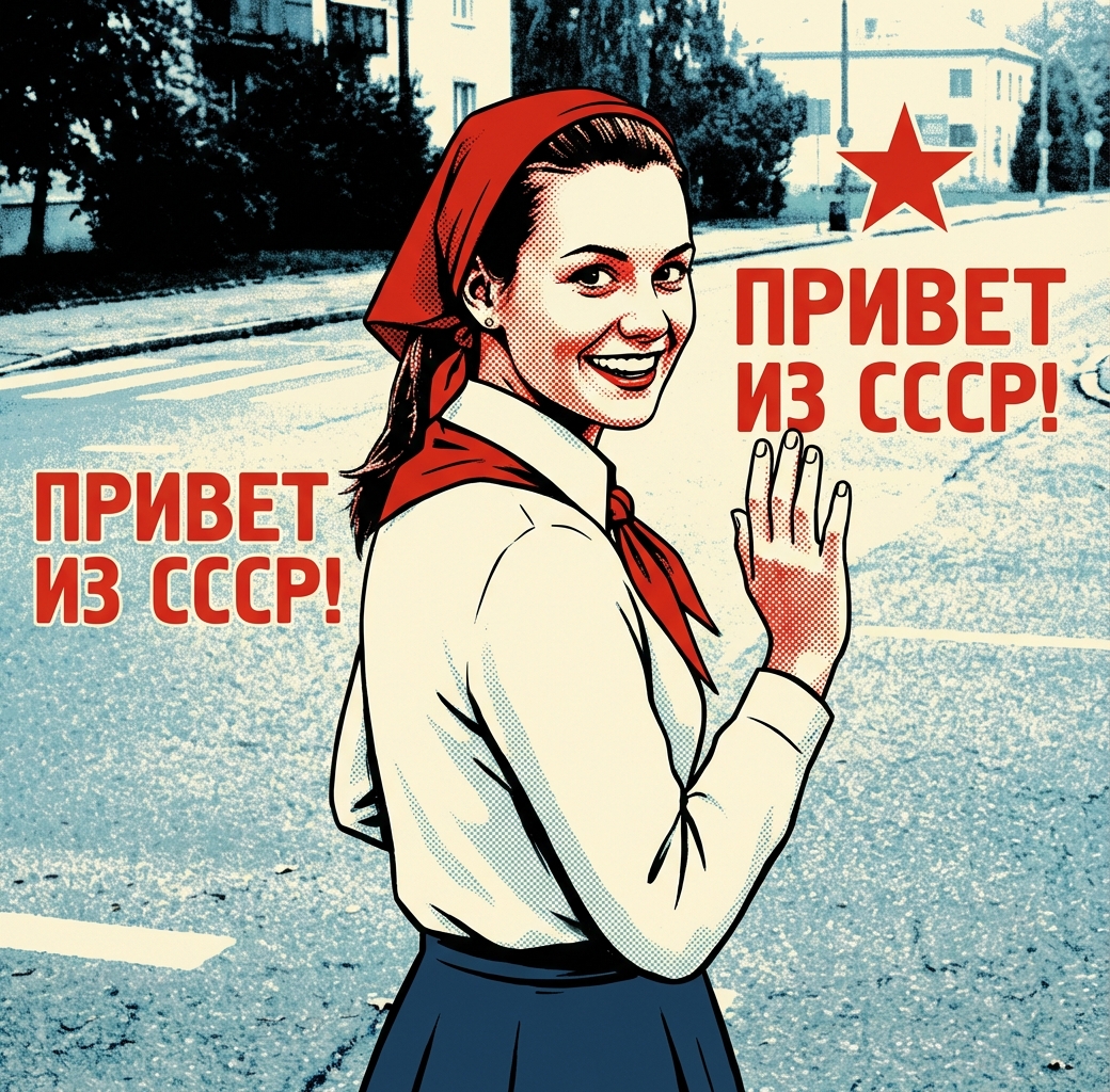 Сделать открытку из фото в стиле СССР нейросетью