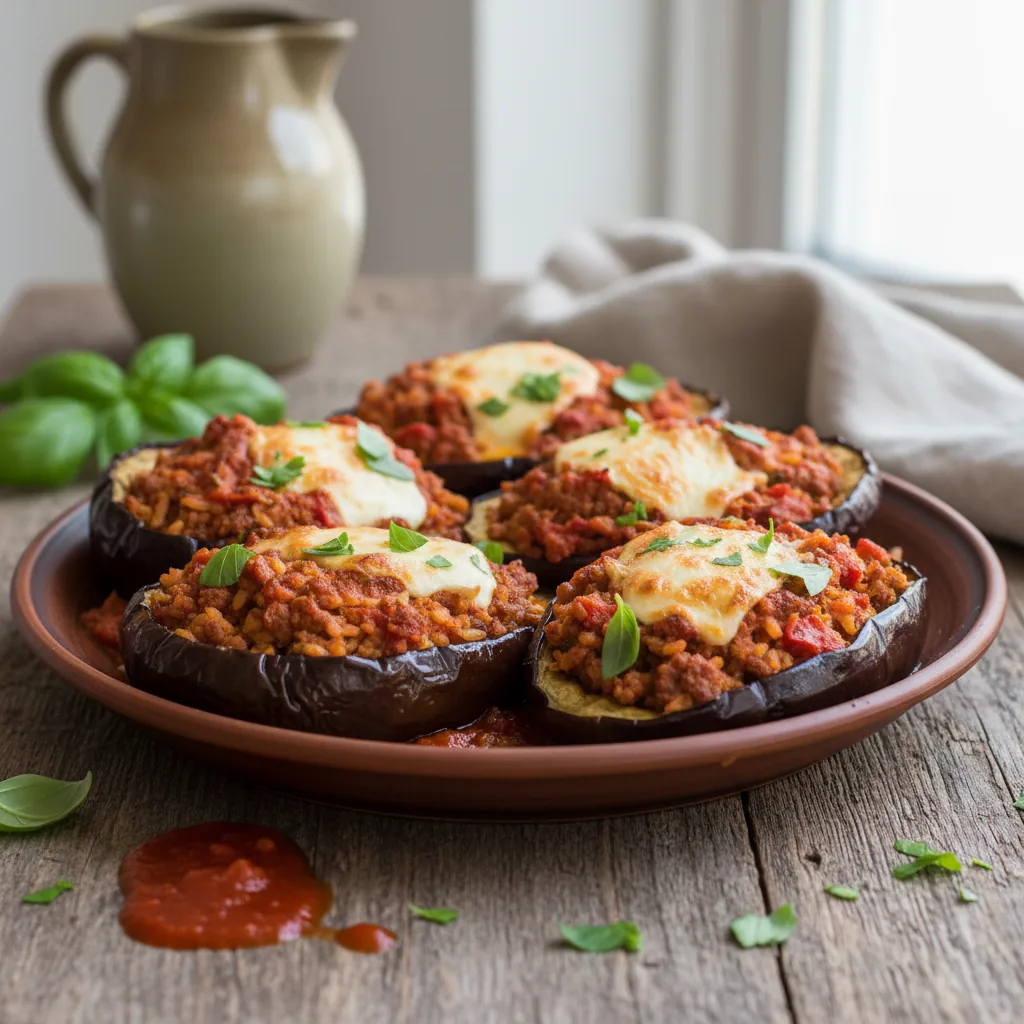 Фаршированные баклажаны с мясом и томатным соусом
