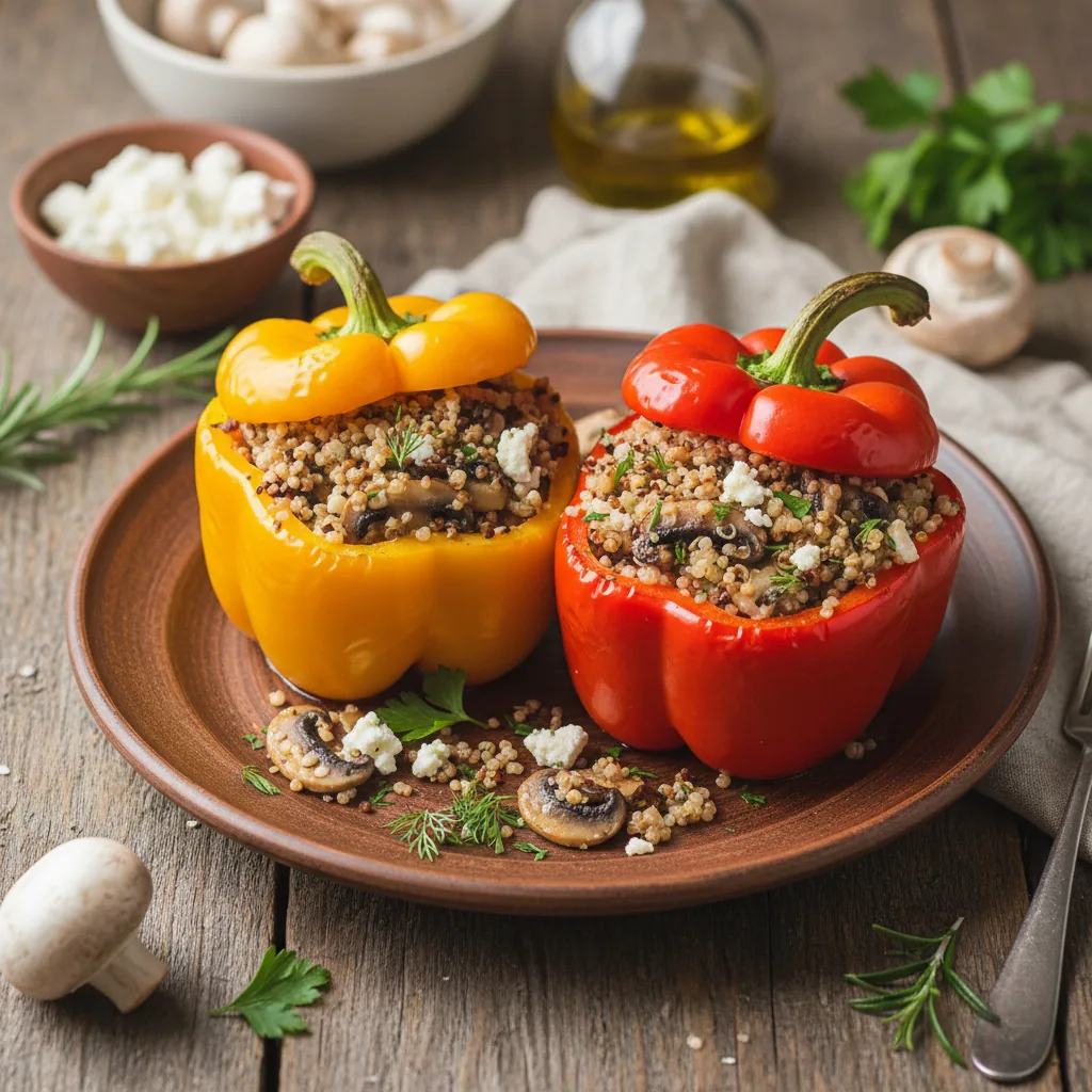 Фаршированные перцы с киноа, грибами и сыром фета