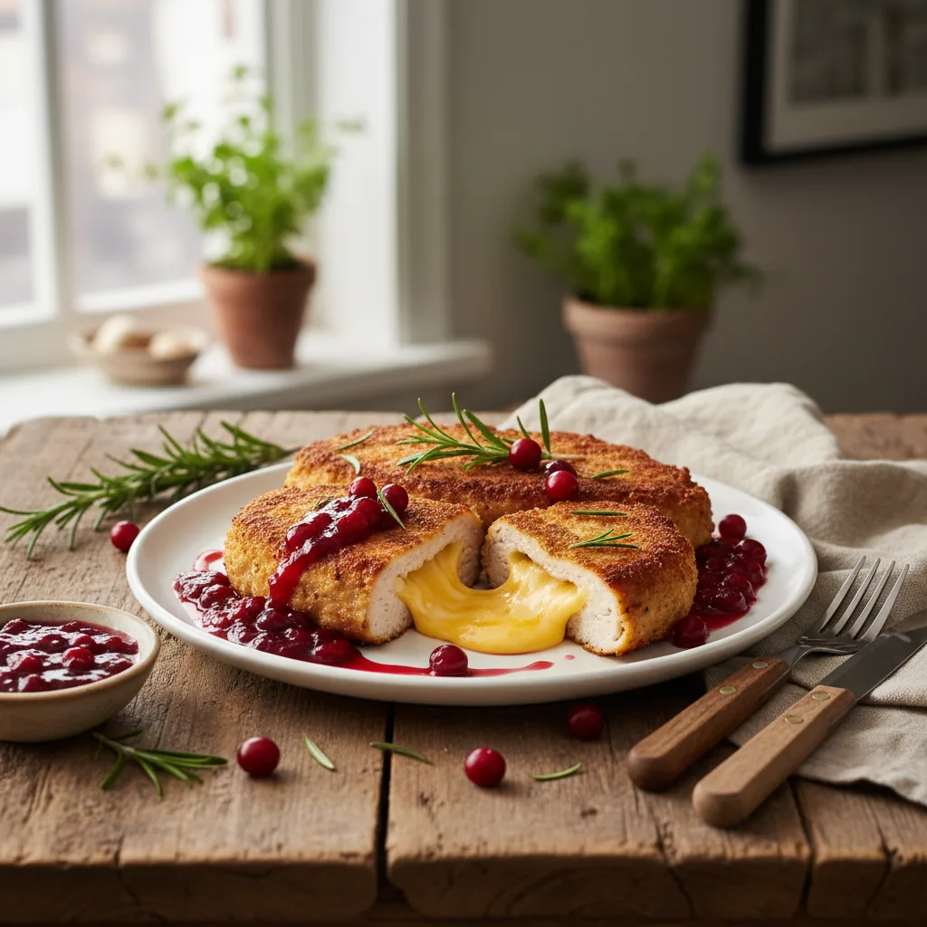 Котлеты из индейки с сырным центром и клюквенным соусом