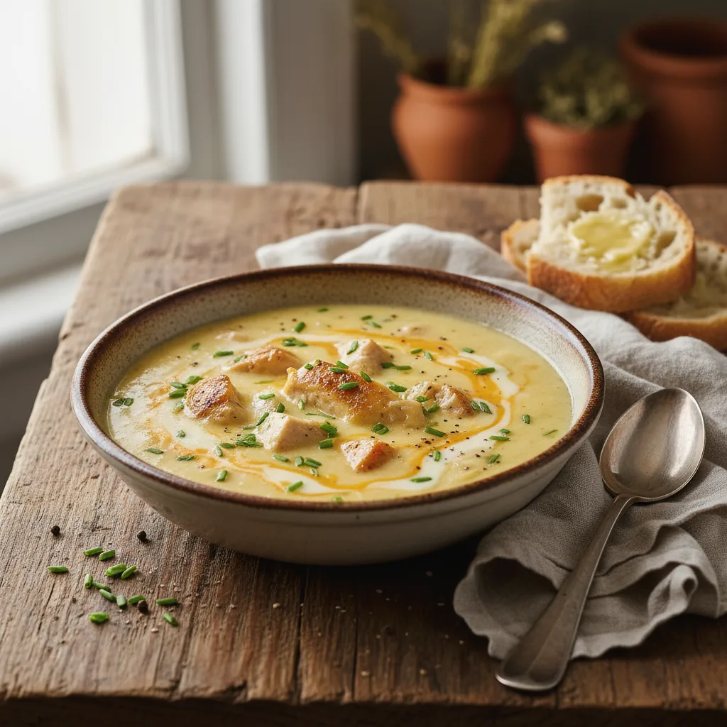 Сырный суп с плавленым сыром и курицей