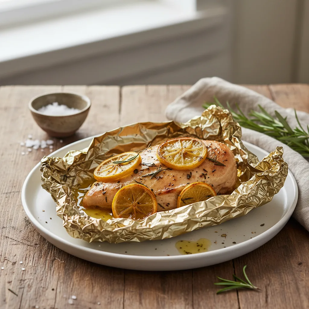 Запечённая куриная грудка с лимоном и розмарином в фольге