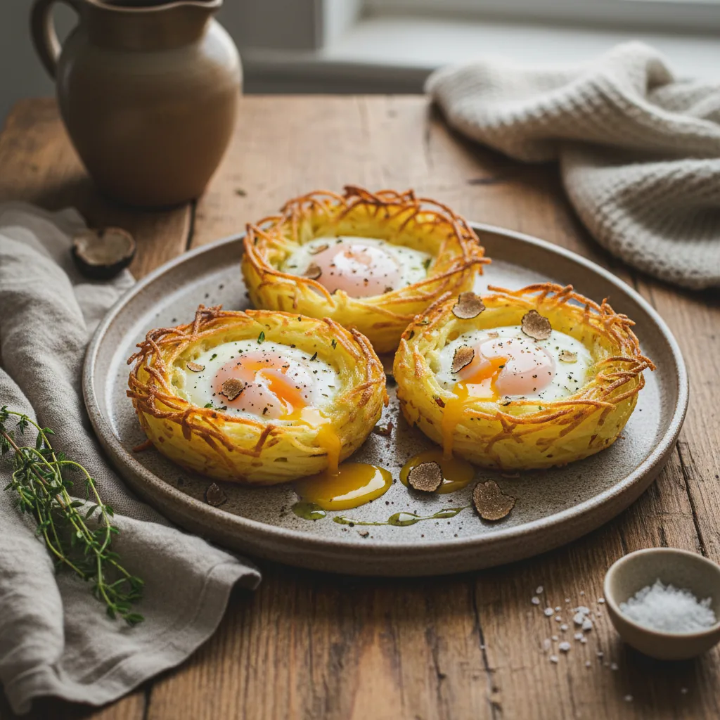 Запеченные гнёзда из картофеля с яйцом и трюфельным маслом