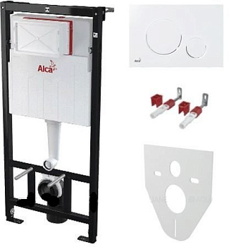 Комплект Alcaplast: сис-ма инсталляции AM101/1120 с белой круглой кнопкой M670 и прокладкой M91