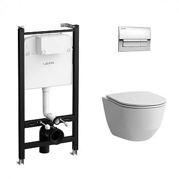 Комплект унитаза с инсталляцией ПЭК Laufen PRO ZRU9307615 с тонким сиденьем+ Sof, кнопка хром глянец