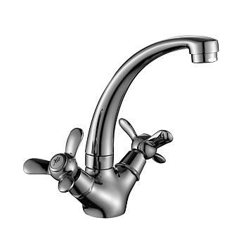 Смеситель для умывальника Rossinka двуручный,монолитны Q02-61, хром