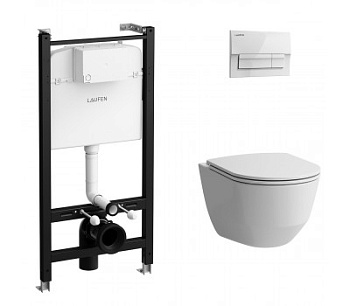 Комплект унитаза с инсталляцией ПЭК Laufen PRO ZRU9307616 с тонким сиденьем, кнопка белая глянец