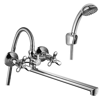 Смеситель двуручный для ванны Rossinka,с плоским излив 350мм, Q02-80,хром