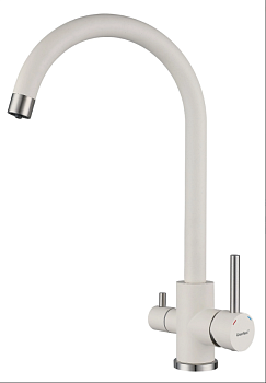 Смеситель для кухни GranFest QUARZ с краном питьевой воды, белый