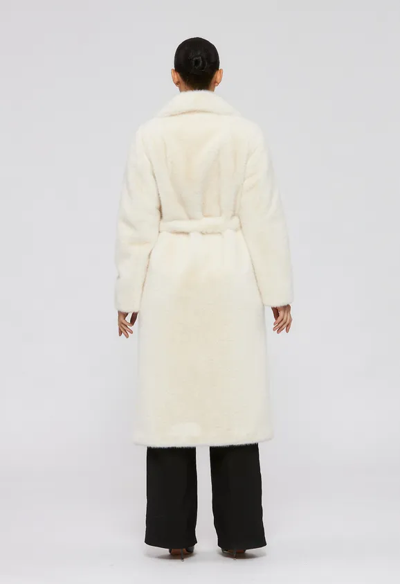Фото Шуба из эко норки белая с английским воротником - 7