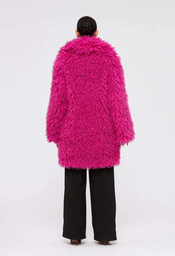 Фото Шуба из эко ламы фуксия с английским воротником - 7