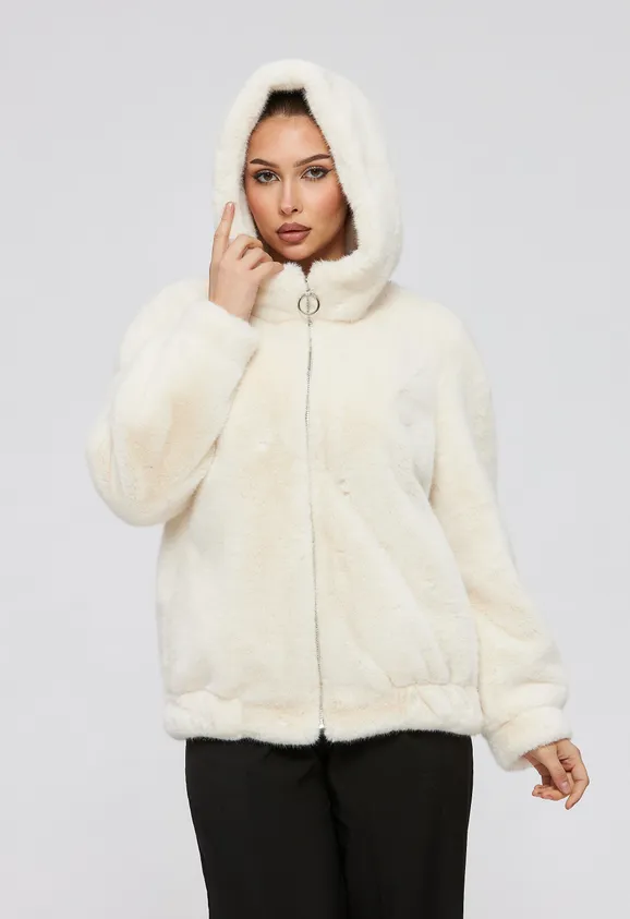 Фото Шуба из эко норки белая с капюшоном - 6