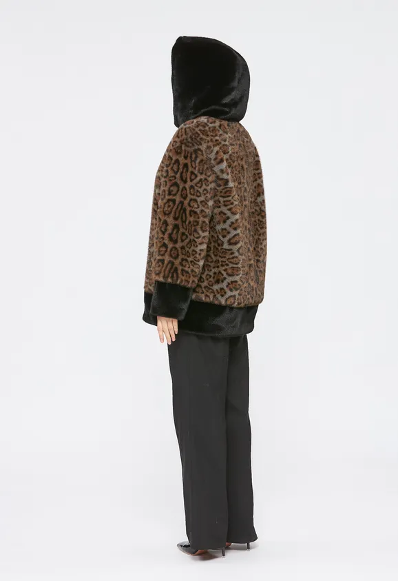 Фото Шуба из эко норки леопард с капюшоном - 3
