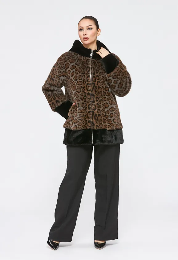 Фото Шуба из эко норки леопард с капюшоном - 6